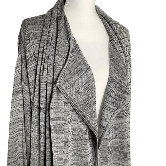 Misook Gray Black Heathered Knit Open Front Cardigan Attached Scarf XS - Picture 4 of 8
